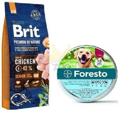 BRIT Premium By Nature Senior S+M 15kg+Foresto Antkaklis šunims virš 8kg - 3% PIGIAU