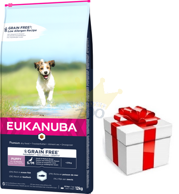 EUKANUBA Puppy&Junior Small/Medium Grain Free 3kg  + STAIGMENA ŠUNUI