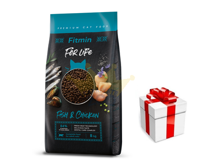 FITMIN Cat For Life Adult Fish and Chicken 8kg + STAIGMENA KATEI