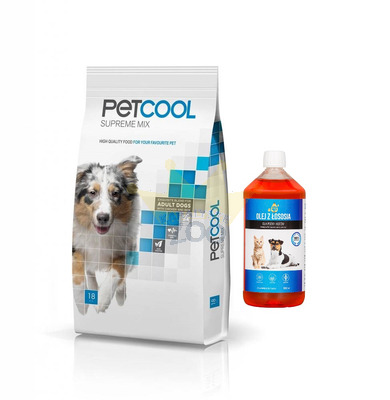 PETCOOL Supreme Mix suaugusiems šunims 18kg + Lašišų aliejus šunims ir katėms 1000ml