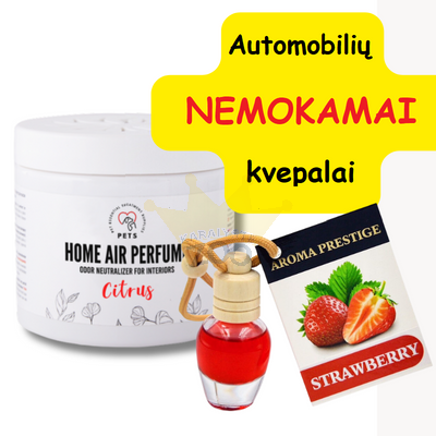 PETS HOME oro NEUTRALIZATORIUS su citrusinių vaisių aromatu 170g + Aroma Prestige kvepalų pakabukas 8ml NEMOKAMAI 