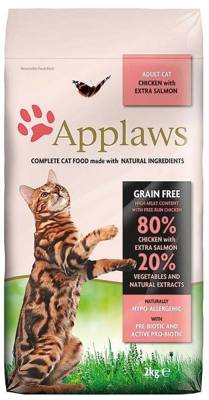 "Applaws Adult Chicken with Extra Salmon" sausas kačių maistas 2kg + STAIGMENA KATEI