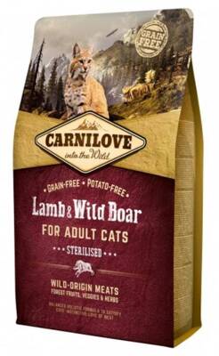 CARNILOVE Cat Lamb & Wild Boar Sterilizuota 6kg + Staigmena katei