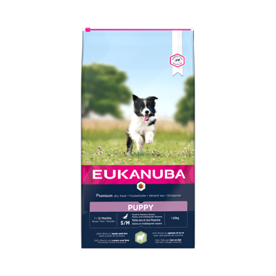 EUKANUBA Puppy&Junior Small/Medium Lamb&Rice 12kg + STAIGMENA ŠUNUI