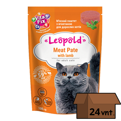 Leopold mėsos paštetas su ėriena katėms 24x100g 