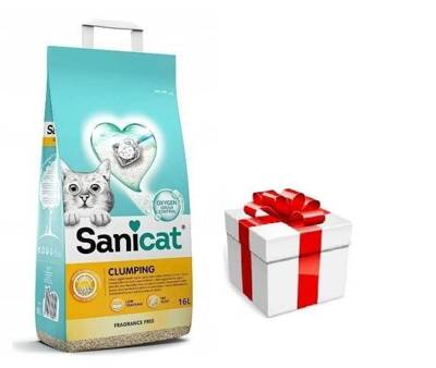 SANICAT Clumping unscented 16L - bekvapis bentonitinis kačių kraikas + STAIGMENA KATEI