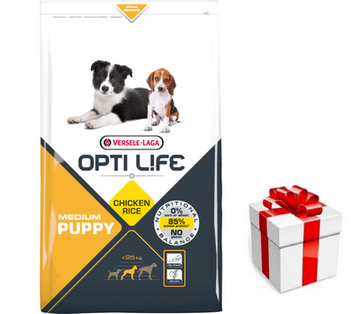 VERSELE-LAGA Opti Life Puppy Medium 1kg - su vištiena - vidutinių veislių šuniukams + STAIGMENA ŠUNUI