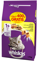 WHISKAS Adult 1,9 kg - sausas kačių maistas su vištiena ir daržovėmis